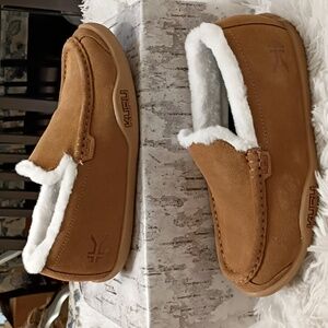 New KURU Loft Women's Brown Slippers White Faux Fur Lining Arch Supportive